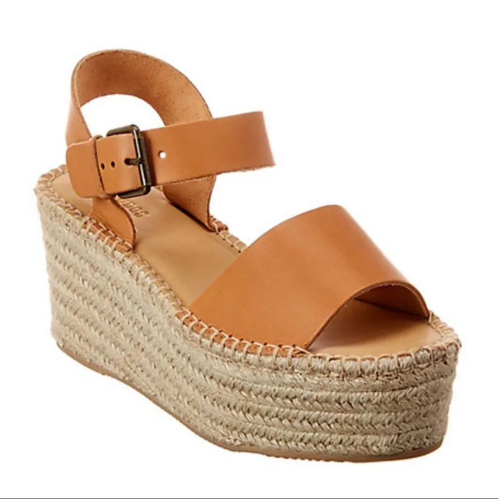 Soludos Tan Leather Espadrille Wedge Sandals